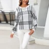 Plaid Patchwork Pullover Crew Neck Sweater Wholesale Womens Clothing N3823070300171