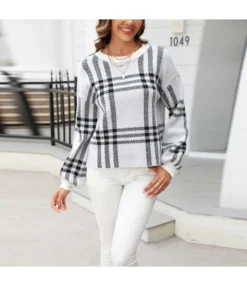 Plaid Patchwork Pullover Crew Neck Sweater Wholesale Womens Clothing N3823070300171