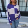 Casual Long Sleeve Colorblocked Plaid Pullover Knit Sweater Wholesale Womens Tops V5923070300170