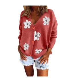 Sexy V-Neck Buttoned Floral Embroidered Knit Cardigan Wholesale Womens Clothing N5923081800043