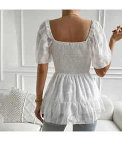 Pleated All-Match Square Collar Wraps Short-Sleeved Blouses Wholesale Women'S Tops N462623032300181 -Women Clothing Sales Store O1CN01GvQLR31wuay9tHuPo 3267756368 0 cib