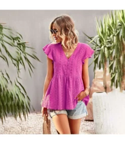 Slim Fit Solid Color Hollow Air Commuter V-Neck Top Wholesale Women'S Tops N4623041200015 -Women Clothing Sales Store O1CN01J17LPU1ND4lTmcUfQ 2425141535 0 cib 4