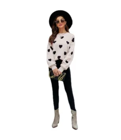 Casual Valentine'S Day Heart Print Long Sleeve Pullover Knit Sweater Wholesale Womens Tops V5923053100001