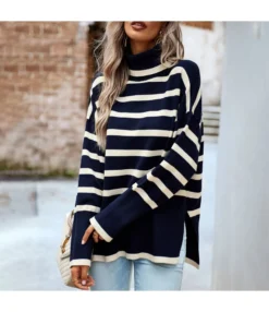 Striped Turtleneck Slit All-Match Knitted Sweater Wholesale Women'S Top N4623071700095 -Women Clothing Sales Store O1CN01JU7E9x1ND4oi2df73 2425141535 0 cib 4