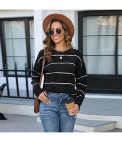 Stylish Striped Pullover Crew Neck Versatile Sweater Wholesale Womens Tops N5923070300175 -Women Clothing Sales Store O1CN01JrkzMK1trRQKXNHnb 2747575955 0 cib