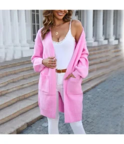 Simple Knitted Solid Color Pocket Mid-Length Sweater Cardigan Wholesale Women'S Top N4623070300161 -Women Clothing Sales Store O1CN01JumTa01trRQ4tDS0k 2747575955 0 cib 4