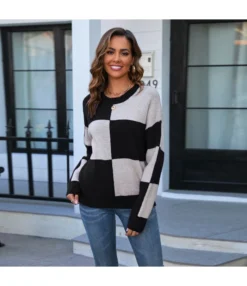 Casual Long Sleeve Colorblocked Plaid Pullover Knit Sweater Wholesale Womens Tops V5923070300170 -Women Clothing Sales Store O1CN01K0J0ct1trRQTgCdFT 2747575955 0 cib
