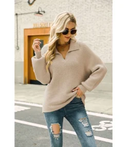 Fashion Long Sleeve Solid Color Pullover Lapel Knit Sweater Wholesale Womens Tops V5923053100014 -Women Clothing Sales Store O1CN01MOHsLL29NF4bZO6Vw 4040548055 0 cib 4