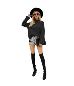 Fashion Solid Color Button Cord Knit Pullover Turtleneck Sweater Wholesale Womens Tops V5923053100015