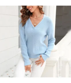 V-Neck Twist-Knit Solid-Color Pullover Sweater Wholesale Women'S Top N4623070300142