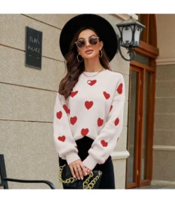 Casual Valentine'S Day Heart Print Long Sleeve Pullover Knit Sweater Wholesale Womens Tops V5923053100001 -Women Clothing Sales Store O1CN01SdnWEM29NF5Bqreee 4040548055 0 cib