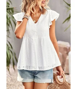 Slim Fit Solid Color Hollow Air Commuter V-Neck Top Wholesale Women'S Tops N4623041200015 -Women Clothing Sales Store O1CN01T77U4c1ND4lZ6FtwU 2425141535 0 cib