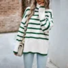 Striped Turtleneck Slit All-Match Knitted Sweater Wholesale Women'S Top N4623071700095