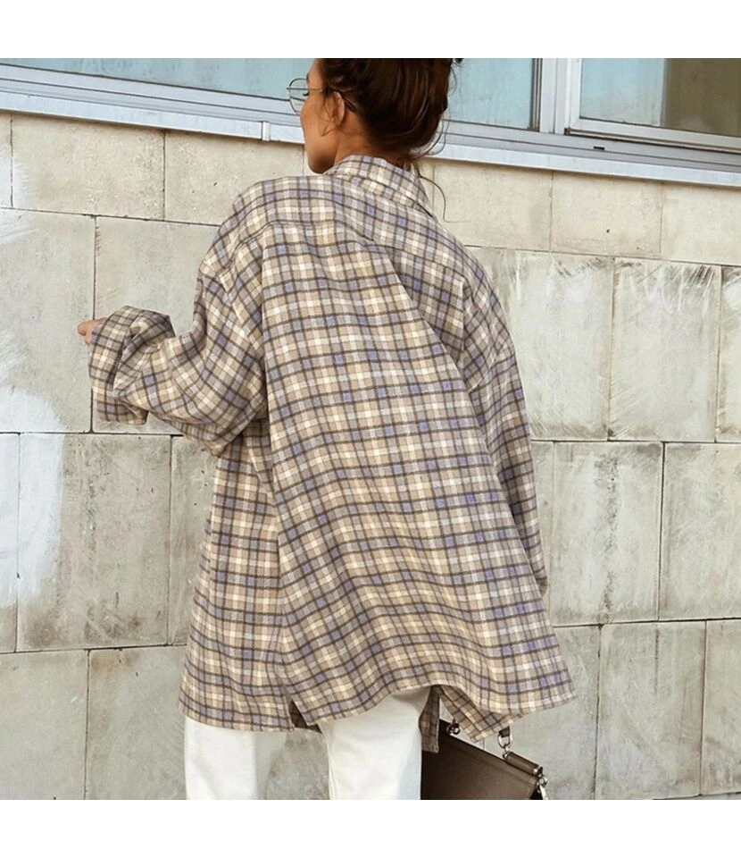 Vintage Plaid Commuter Oversize Long-Sleeved Shirt Wholesale Women'S Tops N464123033000005 2 Vintage Plaid Commuter Oversize Long-Sleeved Shirt Wholesale Women'S Tops N464123033000005 - Image 2