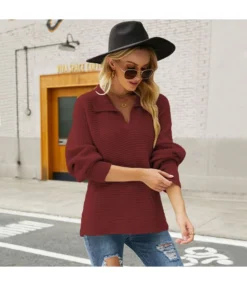 Fashion Long Sleeve Solid Color Pullover Lapel Knit Sweater Wholesale Womens Tops V5923053100014 -Women Clothing Sales Store O1CN01YHidul29NF4XeThxe 4040548055 0 cib
