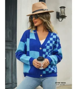 Casual Checkerboard Patchwork Knit Cardigan Jacket Wholesale Womens Clothing N5923070300145 -Women Clothing Sales Store O1CN01apb2fd1trRQ6FhFZl 2747575955 0 cib 4