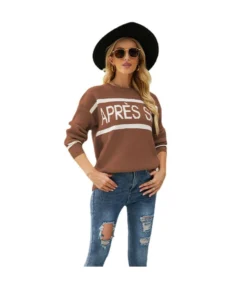 Stylish Long Sleeve Round Neck Letter Printed Knit Sweater Wholesale Womens Tops V5923053100009