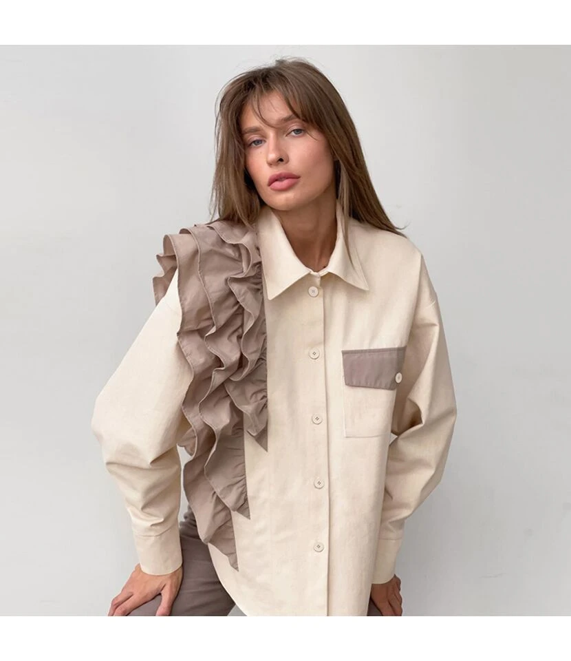 Niche Asymmetrical Loose Contrast Color Casual Shirt Wholesale Women'S Tops N466323032800165 2 Niche Asymmetrical Loose Contrast Color Casual Shirt Wholesale Women'S Tops N466323032800165 - Image 2