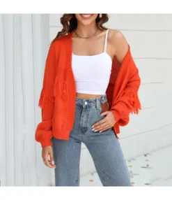 Knitted Solid Color Long Sleeve Fringed Sweater Cardigan Wholesale Women'S Top N4623070300139 -Women Clothing Sales Store O1CN01nVe5dx1trRQDSctwW 2747575955 0 cib 4