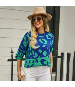 Leopard Print Patchwork Fashion Crew Neck Sweater Wholesale Womens Tops N5923070300149