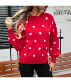Casual Long Sleeve Dot Printed Crew Neck Sweater Wholesale Womens Tops V5923070300157