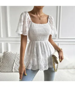 Pleated All-Match Square Collar Wraps Short-Sleeved Blouses Wholesale Women'S Tops N462623032300181 -Women Clothing Sales Store O1CN01trP2gN1wuayH1bfFs 3267756368 0 cib 4