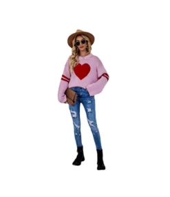 Loose Round Neck Heart Print Long Sleeve Knit Sweater Wholesale Womens Tops N5923053100004