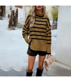 Striped Turtleneck Slit All-Match Knitted Sweater Wholesale Women'S Top N4623071700095 -Women Clothing Sales Store O1CN01vbdm991ND4oi1CmDH 2425141535 0 cib 4