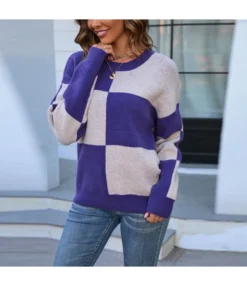 Casual Long Sleeve Colorblocked Plaid Pullover Knit Sweater Wholesale Womens Tops V5923070300170 -Women Clothing Sales Store O1CN01wZLEF91trRQOpGPpE 2747575955 0 cib