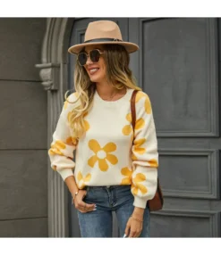 Autumn Winter Knitting Pullover Floral Sweater Wholesale Womens Clothing