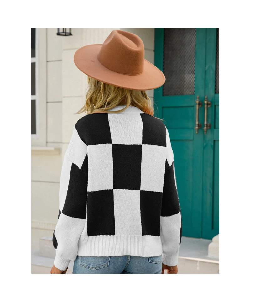 Fashion Lattice Pullover Long Sleeve Casual Loose Crew Neck Wholesale Sweater SSWN560971 4 Fashion Lattice Pullover Long Sleeve Casual Loose Crew Neck Wholesale Sweater SSWN560971 - Image 4