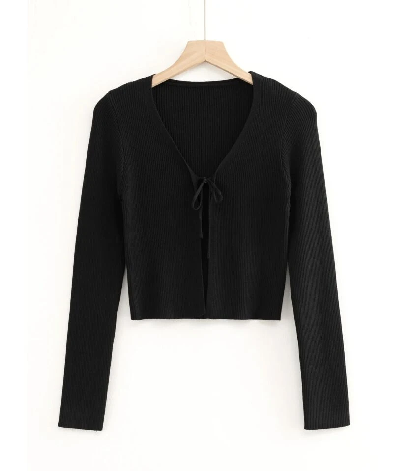 Trendy Plain Lace-Up V-Neck Cropped Slim Fit Women'S Knit Tops Wholesale Cardigans SOUN532442 9 Trendy Plain Lace-Up V-Neck Cropped Slim Fit Women'S Knit Tops Wholesale Cardigans SOUN532442 - Image 9