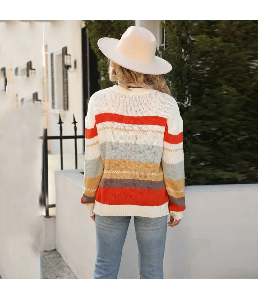 Fashion Casual Striped Knitted Tops Loose Round Neck Long Sleeve Women Wholesale Sweaters SSWN560990 10 Fashion Casual Striped Knitted Tops Loose Round Neck Long Sleeve Women Wholesale Sweaters SSWN560990 - Image 10