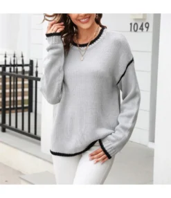 Patchwork Stripe Contrast Color Crew Neck Sweater Wholesale Womens Clothing N3823070300168 -Women Clothing Sales Store a5e21a7356e34221b1b5b0b40114e5aa 4