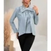 Denim Bow Knot Long Sleeve Slim Solid Color Simple Blouses Wholesale Women Top STV463934