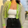 Vintage Checkered V-Neck Knit Sweater Single Breasted Long Sleeve Short Wholesale Cardigans SOUN561685