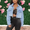 Long Sleeve Trendy Ripped Denim Cropped Jacket Wholesale Women'S Jackets SOU167982