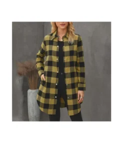 Lapel Plaid Printed Women'S Mid-Length Long-Sleeved Wholesale Coats Casual SOU202670