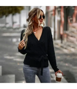 Casual V-Neck Lace-Up Solid Color Long Sleeve Wholesale Sweaters SSWN562372 -Women Clothing Sales Store af320908 2fd8 408e 9bd4 ca1e4e2ac32e 415bc583e81fa7c3fd38d2b238c2b34a