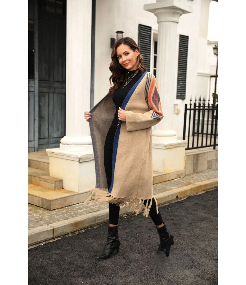 Tassel Contrast Sweater Knit Fashion Cardigan Wholesale Women'S Top N4623070300167 4 Tassel Contrast Sweater Knit Fashion Cardigan Wholesale Women'S Top N4623070300167 - Image 4