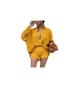 Solid Color Long Sleeve Lapel Chiffon Loose Casual Tops Womens Shirts Wholesale Blouse STN533177