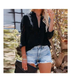 Spring Lace Tulle Long Sleeve Chiffon Shirt Vendors ST220126