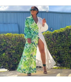 Wholesale Women Clothing Printed Patchwork Lantern Sleeve Jacket SW210082