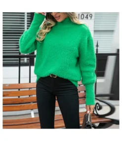 Long Sleeve Casual Pullover Furry Solid Color Knit Sweater Wholesale Women'S Top