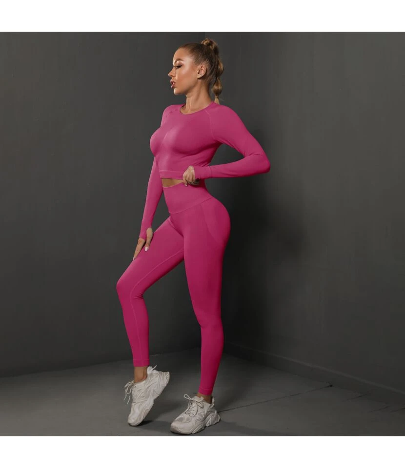 Fitness Seamless Knitted Pleated Tight Yoga Exercise Running Long Sleeve Leggings Suit Wholesale Women Clothing SOV463941 10 Fitness Seamless Knitted Pleated Tight Yoga Exercise Running Long Sleeve Leggings Suit Wholesale Women Clothing SOV463941 - Image 10