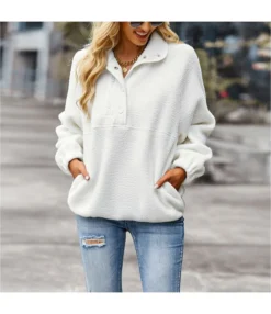 Fashion Lapel Fleece Pullover Top Casual Long Sleeve Solid Color Wholesale Sweatshirt STN561064
