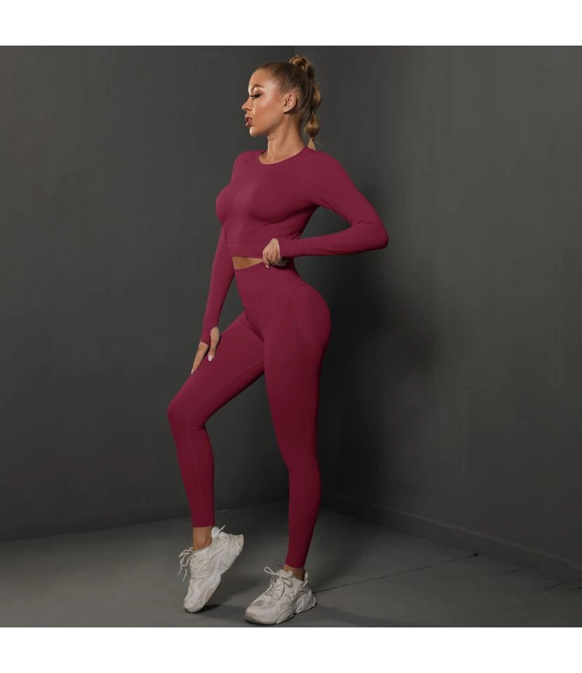 Fitness Seamless Knitted Pleated Tight Yoga Exercise Running Long Sleeve Leggings Suit Wholesale Women Clothing SOV463941 7 Fitness Seamless Knitted Pleated Tight Yoga Exercise Running Long Sleeve Leggings Suit Wholesale Women Clothing SOV463941 - Image 7