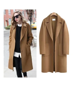 Plus Size Mid-Length Loose Woolen Coat With Pocket SW070147