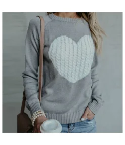 Fashion Heart Sweater Wholesale Crew Neck Loose Long Sleeve Women Tops SSWN560513