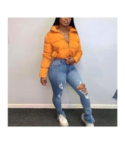 Fashion Standing Collar Long Sleeve Warm Short Down Jacket Wholesale Coats SOUN562145